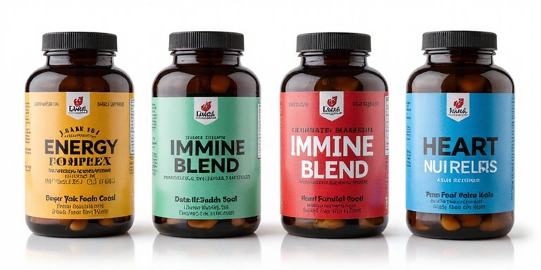 Collage of related natural supplements for men