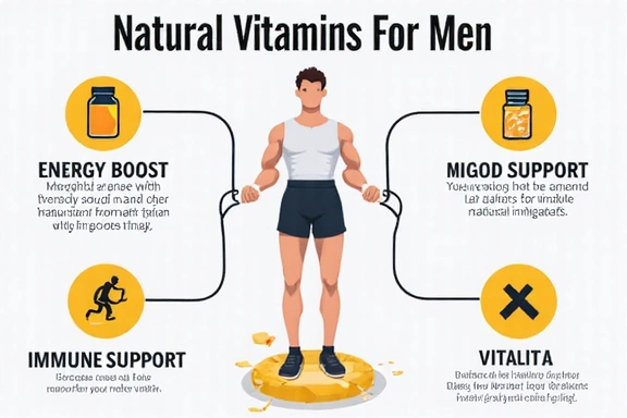 Infographic showing benefits of natural vitamins for men